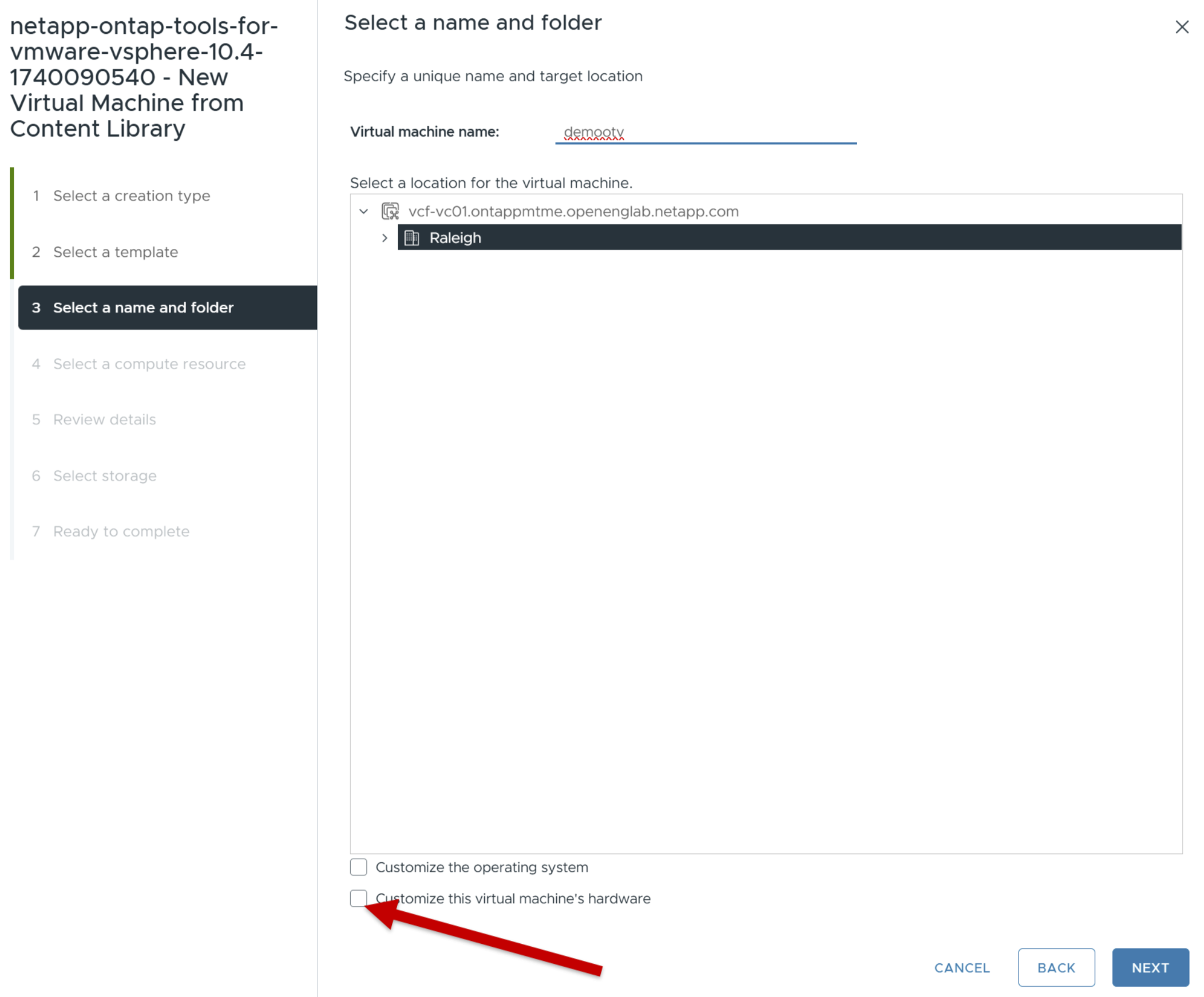 Select a name and folder