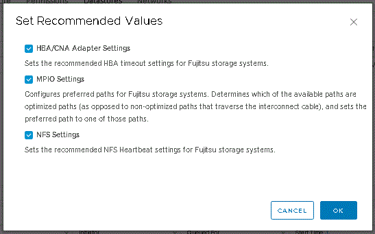 Set recommended values screen