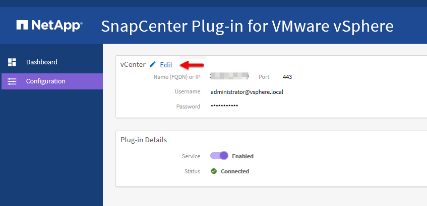 SnapCenter Plug-in for VMware vSphere management GUI