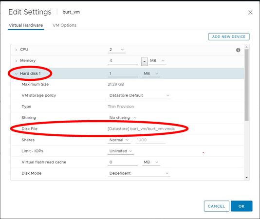 Edit settings window