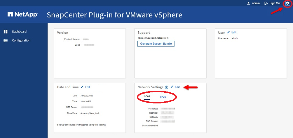 SnapCenter Plug-in for VMware vSphere management GUI