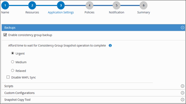 application settings