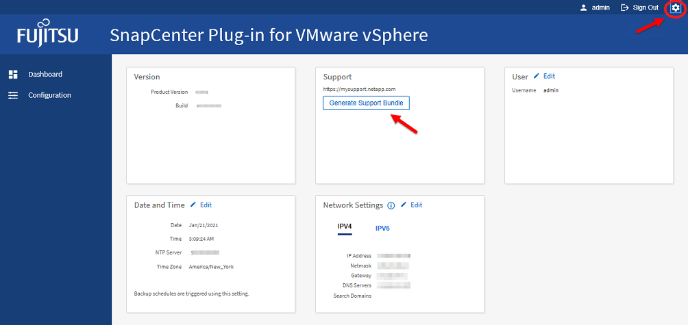 SnapCenter plug-in for VMware vSphere インターフェイス