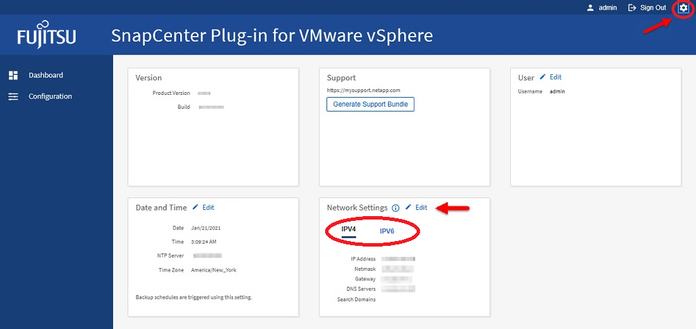 SnapCenter VMware plug-in management GUI